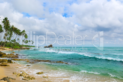 ocean, picturesque beach and blue sky