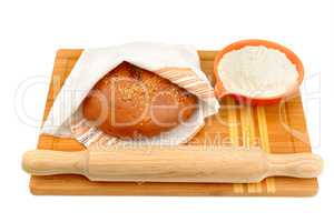 bread and cooking utensils isolated on white background