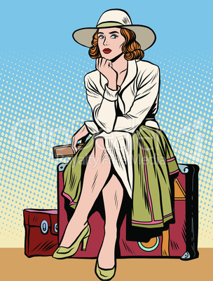 retro girl passenger with a ticket