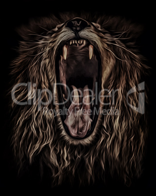 lion roars, portrait in oil colour