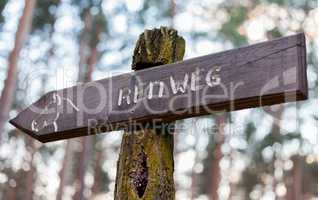 german waymarker reitweg on a stock of a tree