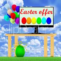 Easter eggs and table and screen with inscription, Easter offer