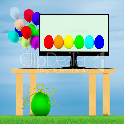 Easter eggs and table and screen