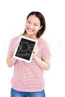 Woman holding digital tablet