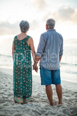 Rear view of a senior couple holding hands