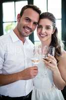 Portrait of couple toasting wine glasses