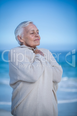 Senior woman relaxing and breathing