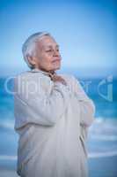 Senior woman relaxing and breathing