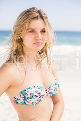 Beautiful woman in bikini standing on the beach