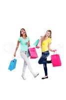 Portrait of smiling female friends holding shopping bags