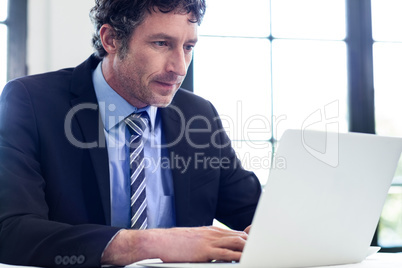 Businessman using his laptop at restaurant
