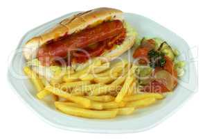 Hotdog and Fries on Plate