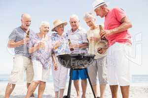 Senior friends having a barbecue