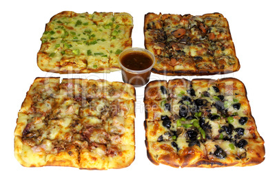 Isolated Four Square Pizza Combo