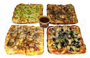 Isolated Four Square Pizza Combo