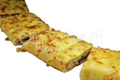 Sliced Long Pizza Roll Close Up