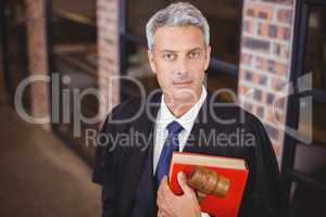 Confident male lawyer with gavel and red book
