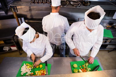 Team of chefs chopping vegetables