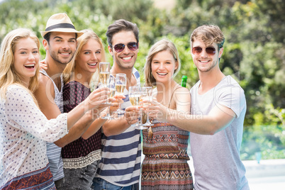 Group of friends toasting champagne glasses