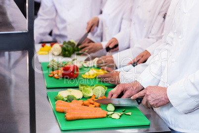 Close-up of chefs chopping vegetables