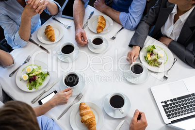 Table in restaurant during business meeting
