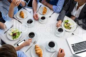 Table in restaurant during business meeting