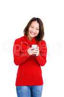 Happy young woman using mobile phone