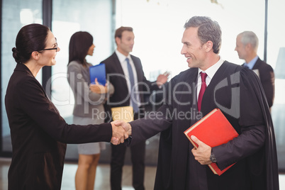 Businesswoman shaking hands with lawyer