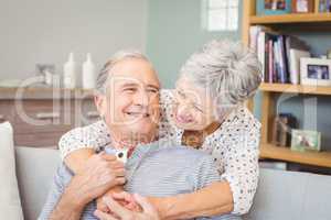 Romantic senior couple at home