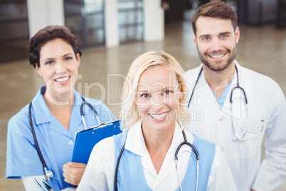 High angle portrait of happy doctors and nurse