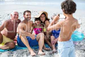 Cute multi generation family taking a picture