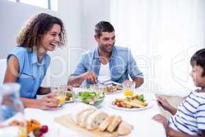 Family having breakfast together