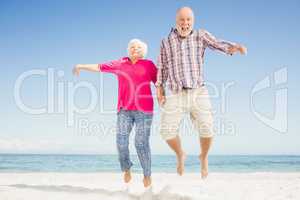 Happy senior couple jumping