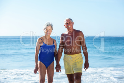 Senior couple posing on the water