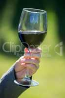 Close up of feminine hands holding a glass of wine