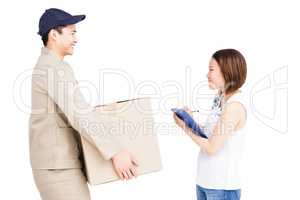 Delivery man with customer