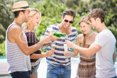 Group of friends having champagne