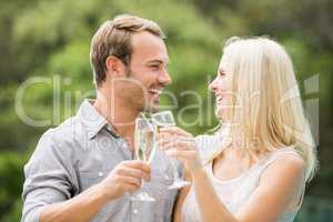 Smiling couple toasting champagne flutes