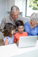 Grand parents and grandchildren interacting using laptop