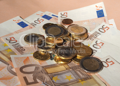 Euro coins and notes