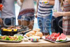 Table laid with food for outdoors barbecue party