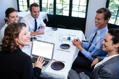 Business colleagues having a meeting in restaurant