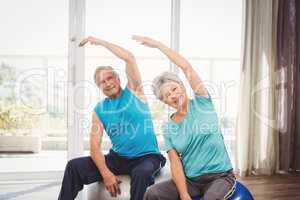 Portrait of happy senior couple exercising