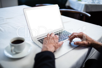 Businessman using his laptop at restaurant