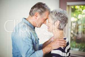 Romantic senior husband embracing wife