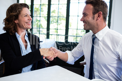 Business colleagues shaking hands after a successful meeting