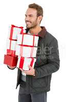 Young man holding gifts