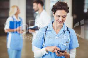 Nurse using on mobile phone