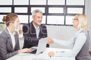 Business people handshaking with client