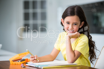 Portrait of smiling girl studying at desk